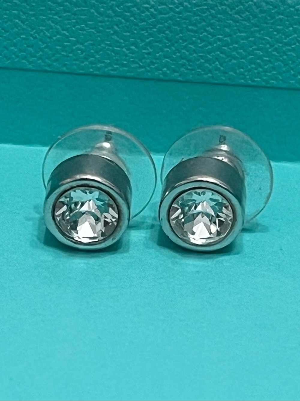 Touchstone Silver Crystal Stud Earrings - Clear